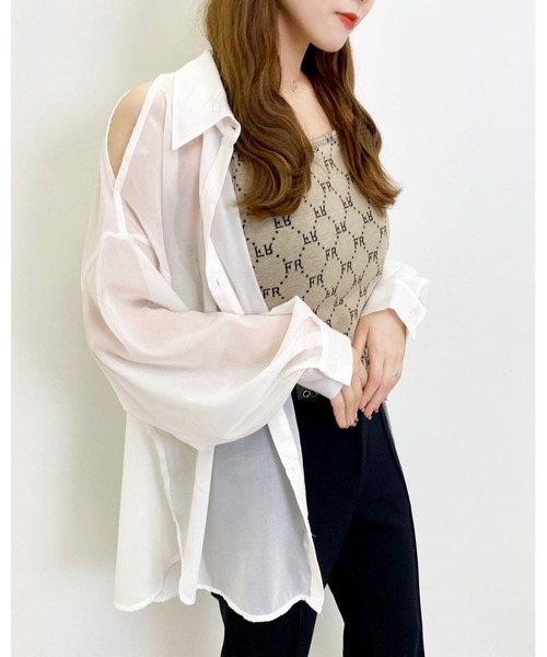 INGNI（イング）の「肩スリットシアー／シャツ（シャツ/ブラウス・レディース・ピンク/アイボリー/ミント/ブルー・M）」の10枚目の写真