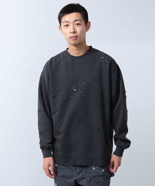 BEAMS（ビームス）の「BEAMS / ダメージ クルーネックスウェット（スウェット・メンズ・ブラック系その他4/レッド・S/M/L/XL）」の12枚目の写真