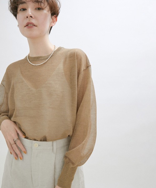 SALON adam et rope'（サロン アダム エ ロペ）の「シアークルーネックTプルオーバー（Tシャツ/カットソー・レディース・ブラック/オフホワイト/ベージュ・FREE）」の3枚目の写真