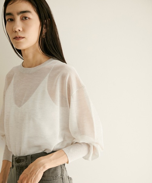 SALON adam et rope'（サロン アダム エ ロペ）の「シアークルーネックTプルオーバー（Tシャツ/カットソー・レディース・ブラック/オフホワイト/ベージュ・FREE）」の6枚目の写真