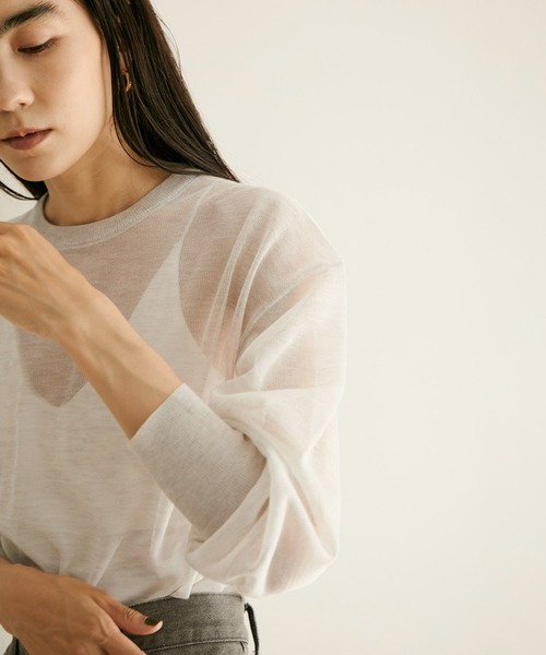 SALON adam et rope'（サロン アダム エ ロペ）の「シアークルーネックTプルオーバー（Tシャツ/カットソー・レディース・ブラック/オフホワイト/ベージュ・FREE）」の15枚目の写真