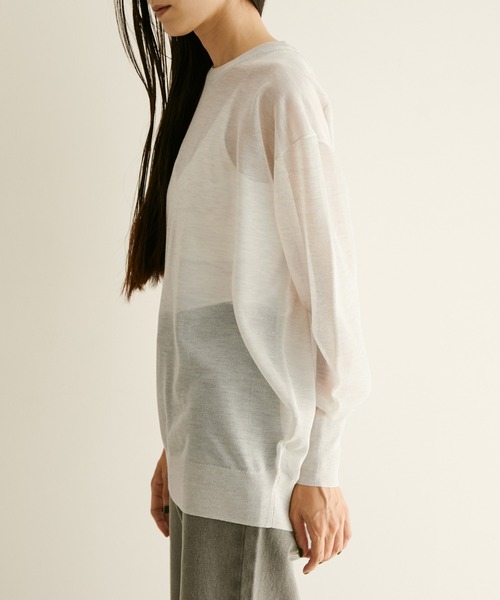 SALON adam et rope'（サロン アダム エ ロペ）の「シアークルーネックTプルオーバー（Tシャツ/カットソー・レディース・ブラック/オフホワイト/ベージュ・FREE）」の5枚目の写真