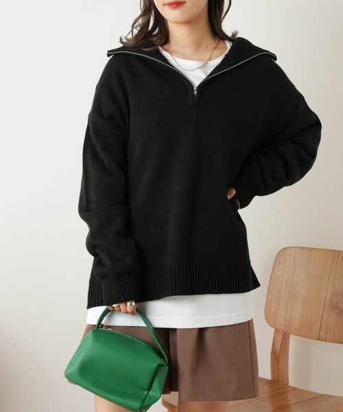 WEGO（ウィゴー）の「WEGO/ハーフZIPニットプルオーバー（ニット/セーター・レディース・ブラック/ベージュ/アイボリー・FREE）」の22枚目の写真