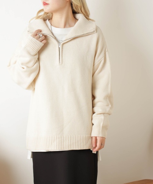 WEGO（ウィゴー）の「WEGO/ハーフZIPニットプルオーバー（ニット/セーター・レディース・ブラック/ベージュ/アイボリー・FREE）」の21枚目の写真