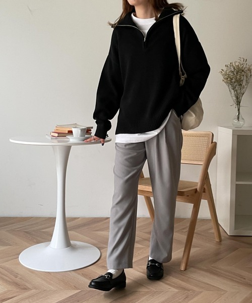 WEGO（ウィゴー）の「WEGO/ハーフZIPニットプルオーバー（ニット/セーター・レディース・ブラック/ベージュ/アイボリー・FREE）」の9枚目の写真