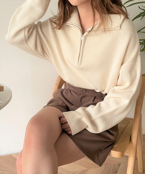 WEGO（ウィゴー）の「WEGO/ハーフZIPニットプルオーバー（ニット/セーター・レディース・ブラック/ベージュ/アイボリー・FREE）」の13枚目の写真