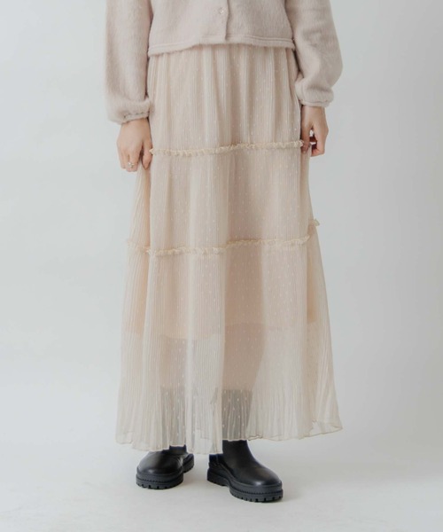 flower(フラワー)の「プリーテッドティアードスカート(スカート・レディース・ピンク/アイボリー・FREE)」の1枚目の写真