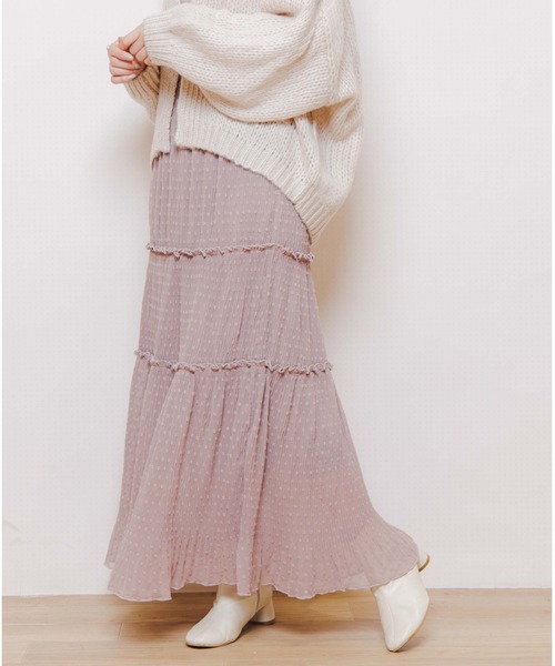flower(フラワー)の「プリーテッドティアードスカート(スカート・レディース・ピンク/アイボリー・FREE)」の2枚目の写真