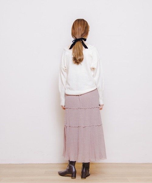 flower(フラワー)の「プリーテッドティアードスカート(スカート・レディース・ピンク/アイボリー・FREE)」の5枚目の写真