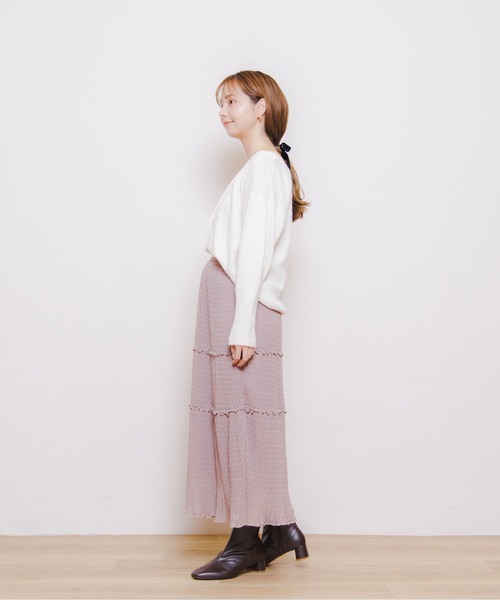 flower(フラワー)の「プリーテッドティアードスカート(スカート・レディース・ピンク/アイボリー・FREE)」の6枚目の写真