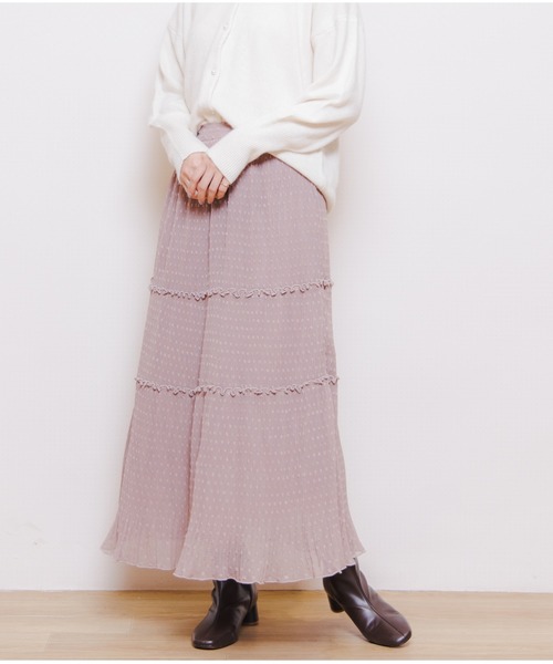 flower(フラワー)の「プリーテッドティアードスカート(スカート・レディース・ピンク/アイボリー・FREE)」の7枚目の写真