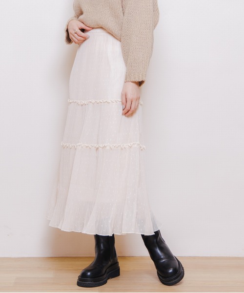 flower(フラワー)の「プリーテッドティアードスカート(スカート・レディース・ピンク/アイボリー・FREE)」の13枚目の写真