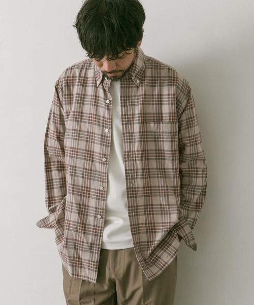 URBAN RESEARCH DOORS（アーバンリサーチドアーズ）の「ツイルチェックボタンダウンシャツ（シャツ/ブラウス・メンズ・ベージュ系その他/オリーブ/ブラウン/ネイビー・LARGE/MEDIUM）」の5枚目の写真