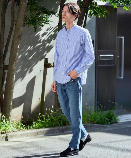 green label relaxing(グリーンレーベルリラクシング)の「オックス ストライプ バンドカラー シャツ -防シワ-(シャツ/ブラウス・メンズ・ホワイト/ベージュ/ロイヤルブルー・M/L/XL/S)」の4枚目の写真