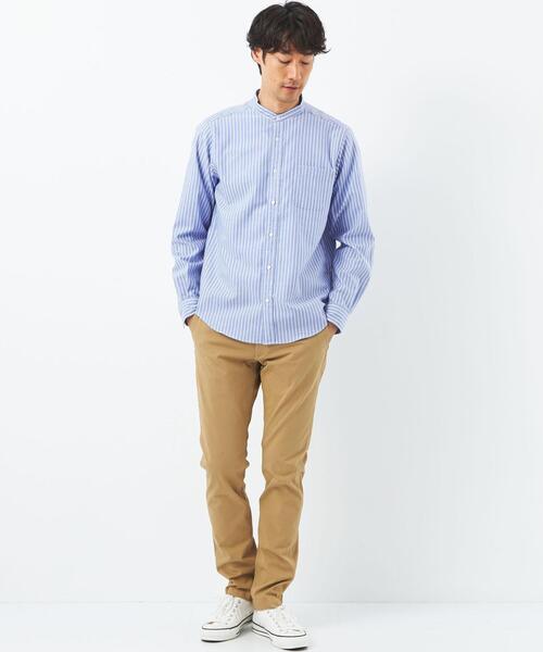 green label relaxing(グリーンレーベルリラクシング)の「オックス ストライプ バンドカラー シャツ -防シワ-(シャツ/ブラウス・メンズ・ホワイト/ベージュ/ロイヤルブルー・M/L/XL/S)」の10枚目の写真
