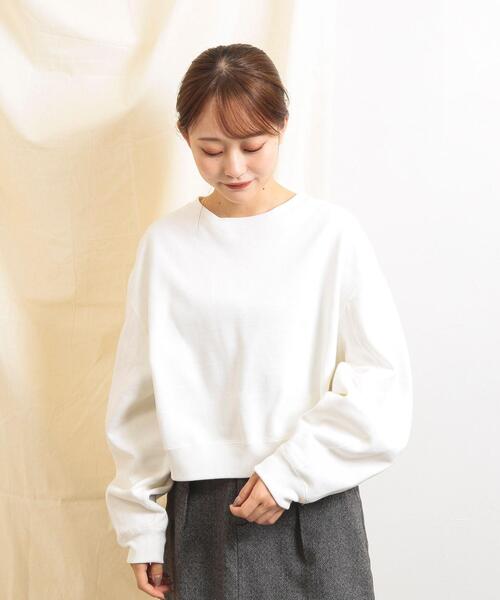 FEELING MADE（フィーリングメイド）の「FEELING MADE ヘビー裏毛 ショートワイド 袖ボリュームプルオーバー（スウェット・レディース・ライトグレー/ブラック/オフホワイト・FREE）」の8枚目の写真