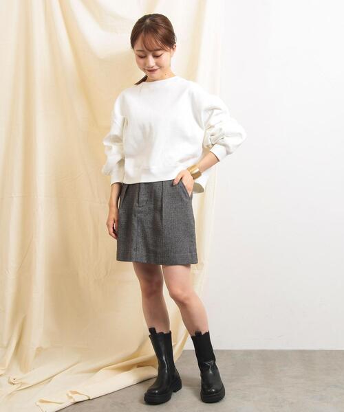 FEELING MADE（フィーリングメイド）の「FEELING MADE ヘビー裏毛 ショートワイド 袖ボリュームプルオーバー（スウェット・レディース・ライトグレー/ブラック/オフホワイト・FREE）」の9枚目の写真