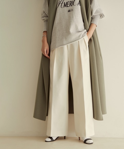 【洗える】[美シルエット・スタイルアップ]タックワイドイージーパンツ