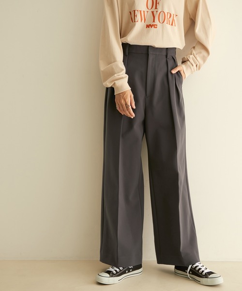 【洗える】[美シルエット・スタイルアップ]タックワイドイージーパンツ