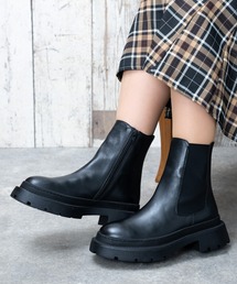 ALPHA CUBIC | リアルレザー トラックソール厚底サイドゴアショートブーツ(ブーツ)