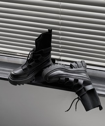 【LVEU.】トラックソールソックスブーツ / シューズ 靴 ブーツ ミドル ソックス ストレッチ 厚底 ボリューム トラックソール 個性的 レースアップ ブラック 23 23.5 24 24.5
