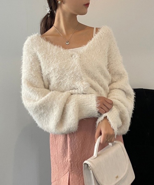 one after another NICE CLAUP（ワンアフターアナザーナイスクラップ）の「あざと可愛い。ふわふわショートフェザーカーディガン（カーディガン/ボレロ・レディース・グレー/ベージュ/ピンク/アイボリー・FREE）」の19枚目の写真