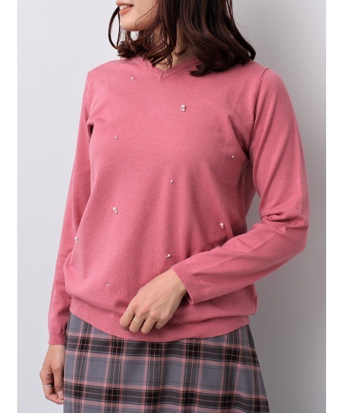 fleur by mint breeze（フルールバイミントブリーズ）の「【M～5L 大きいサイズ】パール ニット プルオーバー（ニット/セーター・レディース・グレー/ネイビー/ピンク・M/LL/5L/L/4L/3L）」の3枚目の写真