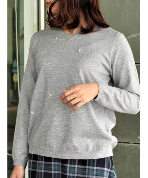 fleur by mint breeze（フルールバイミントブリーズ）の「【M～5L 大きいサイズ】パール ニット プルオーバー（ニット/セーター・レディース・グレー/ネイビー/ピンク・M/LL/5L/L/4L/3L）」の5枚目の写真