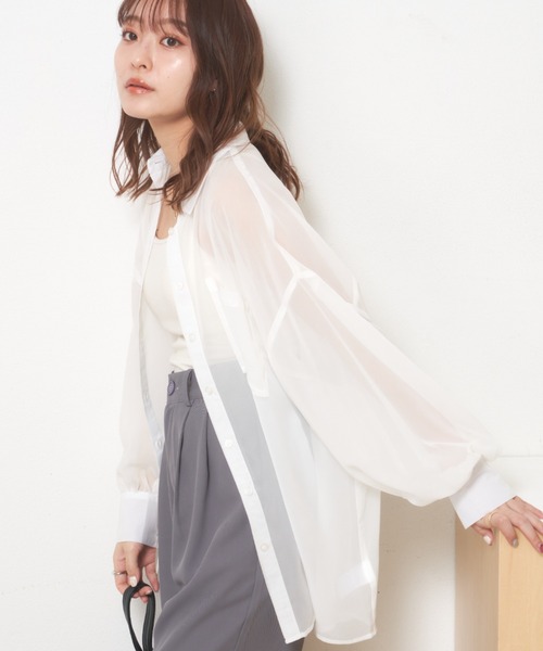 HANAY♡シアー ブラウス♡ホワイト♡美品♡yori♡Sono シアーオーバーシャツ（シャツ/ブラウス）｜VANNIE U