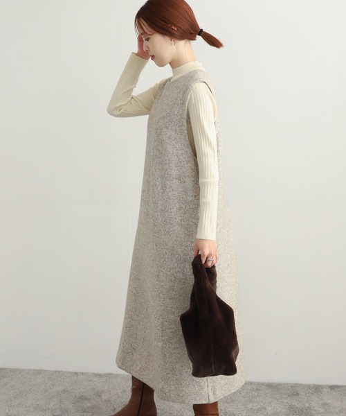URBAN RESEARCH DOORS(アーバンリサーチドアーズ)の「ウール混ブークレカットジャンパースカート(ワンピース・レディース・ブラック/グレー/ライトベージュ・MEDIUM)」の12枚目の写真