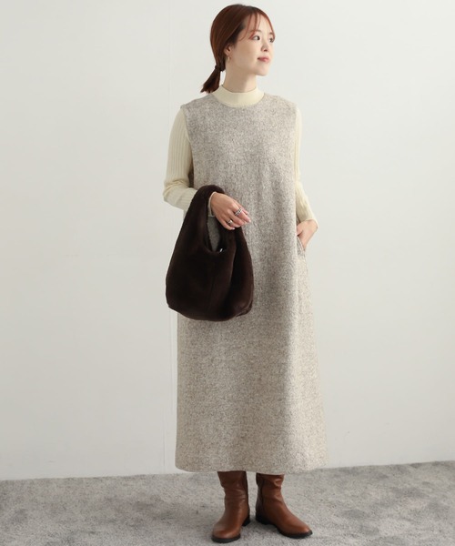 URBAN RESEARCH DOORS(アーバンリサーチドアーズ)の「ウール混ブークレカットジャンパースカート(ワンピース・レディース・ブラック/グレー/ライトベージュ・MEDIUM)」の14枚目の写真