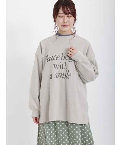 Samansa Mos2(サマンサ モスモス)の「布帛貼りワッフルロゴTシャツ(Tシャツ/カットソー・レディース・ベージュ/イエロー/チャコール・フリ-)」の2枚目の写真