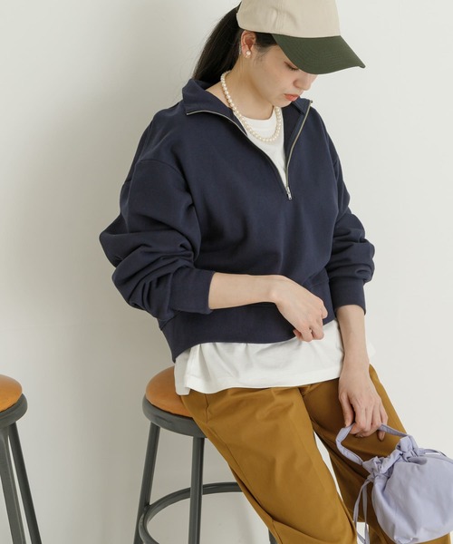 UR Lab.（アーバンリサーチラボ）の「スタンドジップ裏毛プルオーバー（Tシャツ/カットソー・レディース・ベージュ系その他/ネイビー/グレー系その他・FREE）」の3枚目の写真