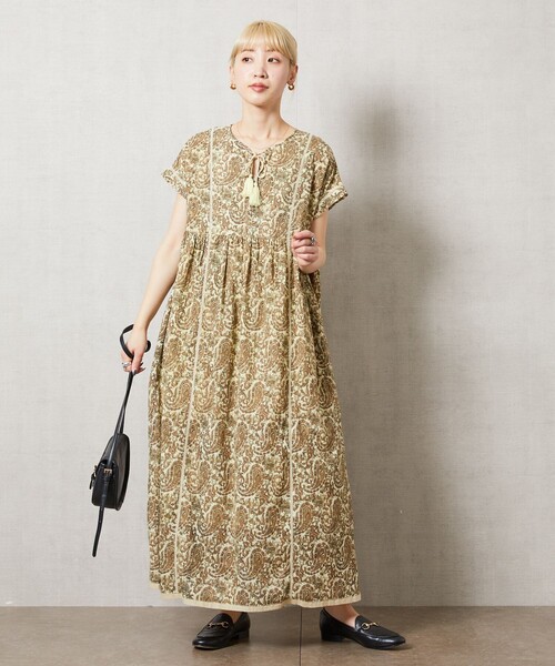 FREAK'S STORE（フリークスストア）の「【限定展開】 インド ペイズリー プリント ワンピース（ワンピース・レディース・ブラック/ベージュ/パープル/オレンジ/グリーン・SMALL/MEDIUM）」の10枚目の写真