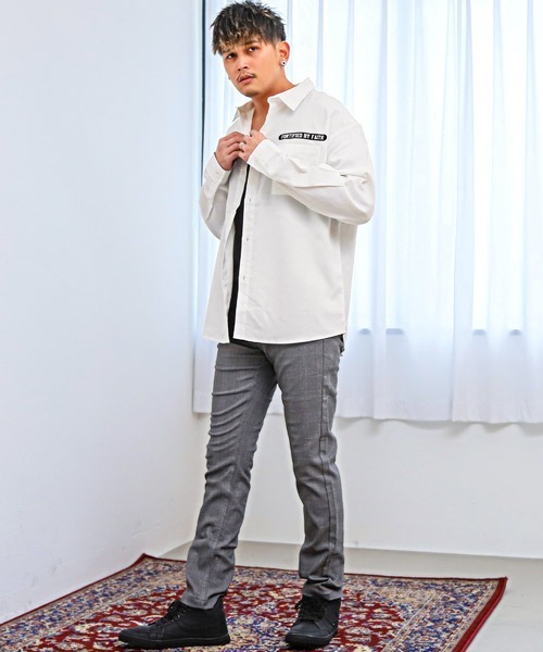 LUXSTYLE(ラグスタイル)の「ガールズフォト&ロゴプリント長袖シャツ(シャツ/ブラウス・メンズ・ベージュ/ホワイト/ブラック・M/L)」の6枚目の写真