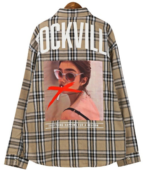LUXSTYLE(ラグスタイル)の「ガールズフォト&ロゴプリント長袖シャツ(シャツ/ブラウス・メンズ・ベージュ/ホワイト/ブラック・M/L)」の12枚目の写真