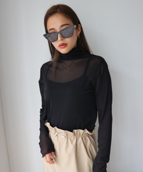 TRUNC（トランクエイティーエイト）の「Sheer Highneck Pullover（Tシャツ/カットソー・レディース・アイボリー/ブラック・FREE）」の2枚目の写真