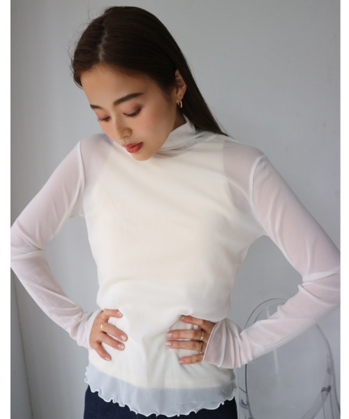 TRUNC（トランクエイティーエイト）の「Sheer Highneck Pullover（Tシャツ/カットソー・レディース・アイボリー/ブラック・FREE）」の10枚目の写真