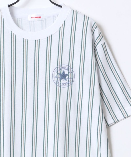 CONVERSE(コンバース)の「CONVERSE/コンバース ボーダー ストライプ ロゴ オールスター スニーカー ワンポイント刺繍 半袖Tシャツ/レディース メンズ(Tシャツ/カットソー・レディース・ホワイト系その他3/ホワイト系その他5/ホワイト系その他6/ホワイト系その他7/グリーン系その他/グレー系その他/ブルー系その他/ブラック系その他/ホワイト系その他4/グリーン系その他2/ホワイト系その他/ホワイト系その他2・LL/L/M)」の1枚目の写真