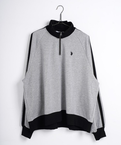 U.S. POLO ASSN.(ユーエスポロアッスン)の「U.S. POLO ASSN. / ユーエスポロアッスン 別注 コラボ オーバーサイズ ハーフジップ ラグランスリーブ トラック スウェット トレーナー(スウェット・メンズ・グレイッシュベージュ/杢グレー/ブラック・MEDIUM/LARGE/SMALL)」の4枚目の写真