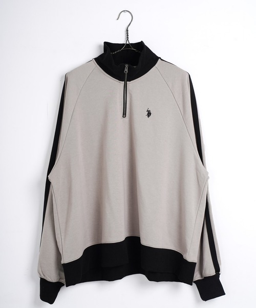 U.S. POLO ASSN.(ユーエスポロアッスン)の「U.S. POLO ASSN. / ユーエスポロアッスン 別注 コラボ オーバーサイズ ハーフジップ ラグランスリーブ トラック スウェット トレーナー(スウェット・メンズ・グレイッシュベージュ/杢グレー/ブラック・MEDIUM/LARGE/SMALL)」の7枚目の写真