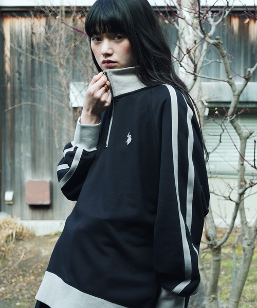 U.S. POLO ASSN.(ユーエスポロアッスン)の「U.S. POLO ASSN. / ユーエスポロアッスン 別注 コラボ オーバーサイズ ハーフジップ ラグランスリーブ トラック スウェット トレーナー(スウェット・メンズ・グレイッシュベージュ/杢グレー/ブラック・MEDIUM/LARGE/SMALL)」の11枚目の写真