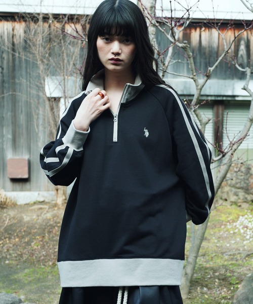 U.S. POLO ASSN.(ユーエスポロアッスン)の「U.S. POLO ASSN. / ユーエスポロアッスン 別注 コラボ オーバーサイズ ハーフジップ ラグランスリーブ トラック スウェット トレーナー(スウェット・メンズ・グレイッシュベージュ/杢グレー/ブラック・MEDIUM/LARGE/SMALL)」の12枚目の写真