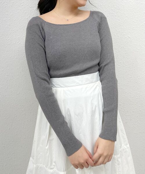 kivi(キヴィ)の「スクエアネックボーダーニット(ニット/セーター・レディース・チャコールグレー/ブラック系その他3/ライトブルー/ライトグレー・FREE)」の16枚目の写真