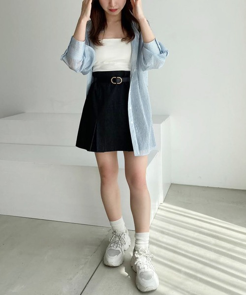 one after another NICE CLAUP（ワンアフターアナザーナイスクラップ）の「ベルト付きボックスプリーツミニスカート（スカート・レディース・ネイビー/ベージュ/ブラック/ブラック系その他・FREE）」の22枚目の写真