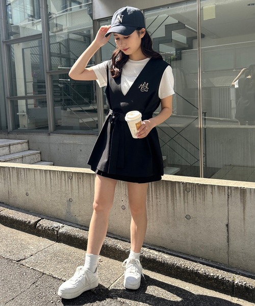 one after another NICE CLAUP（ワンアフターアナザーナイスクラップ）の「ベルト付きボックスプリーツミニスカート（スカート・レディース・ネイビー/ベージュ/ブラック/ブラック系その他・FREE）」の17枚目の写真