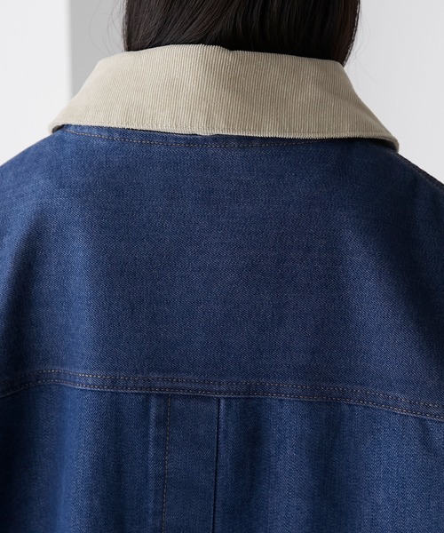 BONLECILL（ボンルシール）の「2way 襟コーデュロイルーズデニムカバーオール（デニムジャケット・レディース・ブルー/ネイビー/ブラック/ブルー系1/アイボリー・FREE）」の12枚目の写真