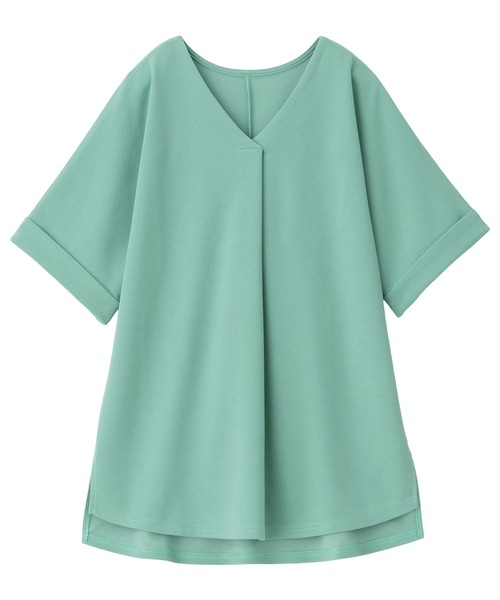 Viola e Viola(ヴィオラエヴィオラ)の「すっきりVネックTシャツブラウス(Tシャツ/カットソー・レディース・カーキ/オフホワイト/ブルー/グレイッシュブルー/ピンク/サンドグレー/ネイビー/ブラック/ブルーグリーン・X-LARGE/XX-LARGE/MEDIUM/LARGE)」の11枚目の写真
