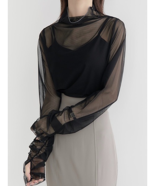 amel（エイメル）の「シャーリングスリーブシアートップス/ブラック（シャツ/ブラウス・レディース・ブラック・FREE）」の3枚目の写真