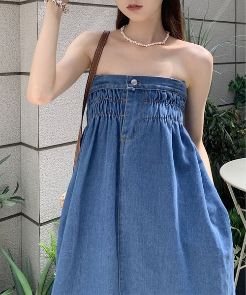 LOPASS(ロパス)の「バイカラー切り替えデニムキャミワンピース(ワンピース・レディース・ブルー・M/L)」の11枚目の写真